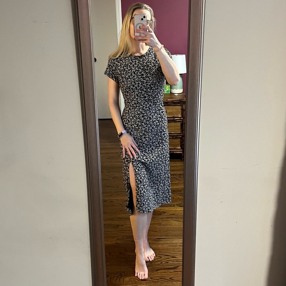 NATURAL by KNOWN SUPPLY Black Tan Cream Ditsy Floral Midi Dress Side Slit Small - Picture 14 of 14